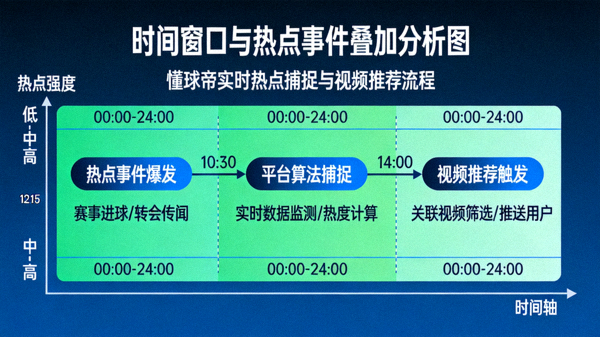 时间窗口与热点事件叠加分析图，展示懂球帝如何捕捉实时热点并推荐相关视频