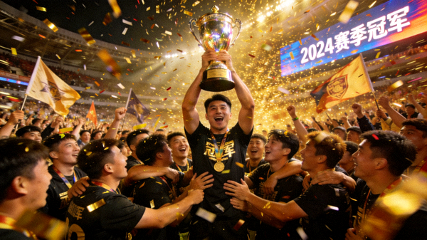 2024赛季十大必看时刻之十：赛季收官战夺冠瞬间，队长高举冠军奖杯，全场彩带飞舞的庆祝画面