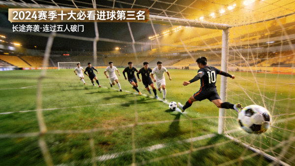 2024赛季十大必看进球第三名：长途奔袭，球员从本方半场开始带球，连过五人后破门得分